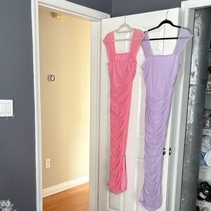 Elegant Pink and Lavender Draped Dresses